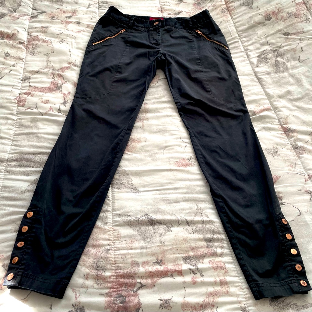 Ted Baker London Black Zip Pockets Rose Gold Snap Buttons Ankle Pants 2 Or Us 6